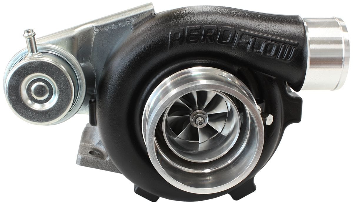 Aeroflow Performance Internal Wastegate, T25 / T28 Inlet Flange, 5-Bolt Exhaust Flange Aeroflow BOOSTED 4647 .86 Turbocharger 475HP, Hi Temp Black Finish AF8005-2001BLK SR