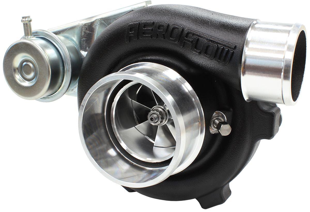 Aeroflow Performance Internal Wastegate, T25 / T28 Inlet Flange, 5-Bolt Exhaust Flange Aeroflow BOOSTED 5447 .64 Turbocharger 495HP, Hi Temp Black Finish AF8005-2005BLK SR