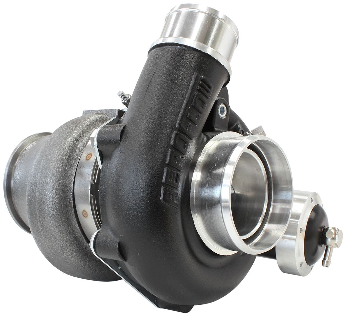 Aeroflow Performance Internal Wastegate, V-Band Inlet & Exhaust Flanges Aeroflow BOOSTED 5449 .72 Turbocharger 660HP, Hi Temp Black Finish AF8005-2018BLK SR