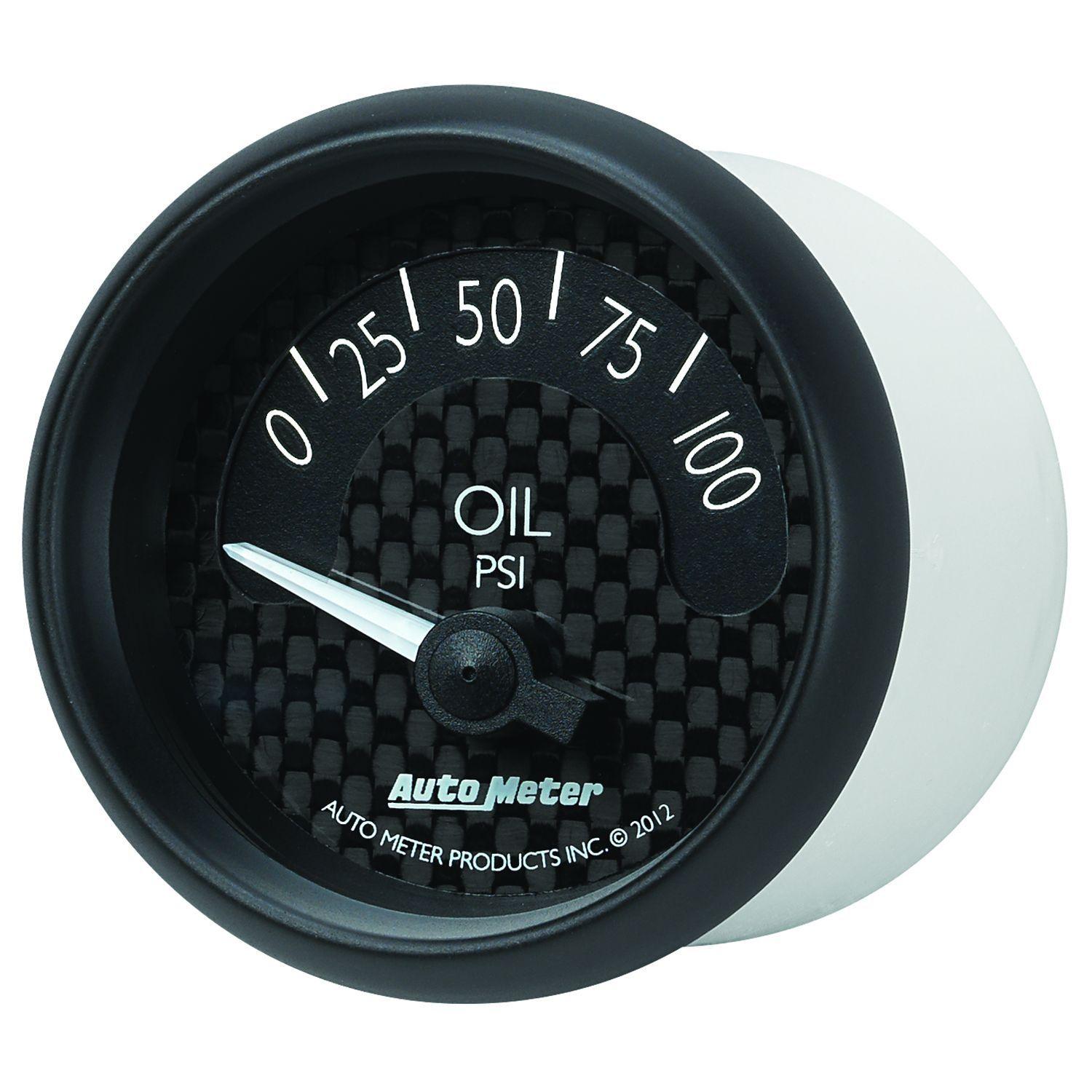 AUTOMETER 2-1/16", Black Carbon Fiber Dial, Short Sweep Electric, 0-100 psi Auto Meter GT Series Oil Pressure Gauge AU8027 SR