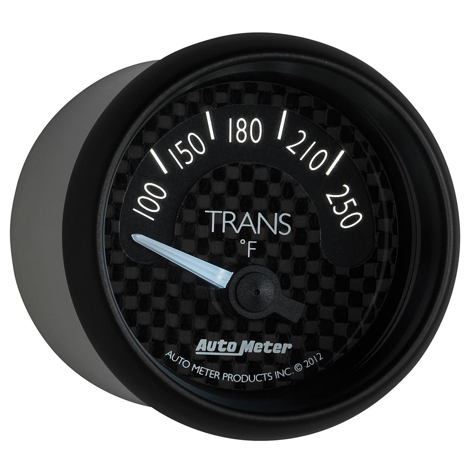 AUTOMETER 2-1/16", Black Carbon Fiber Dial, Short Sweep Electrical, 100-250°F Auto Meter GT Series Trans Temperature Gauge AU8049 SR