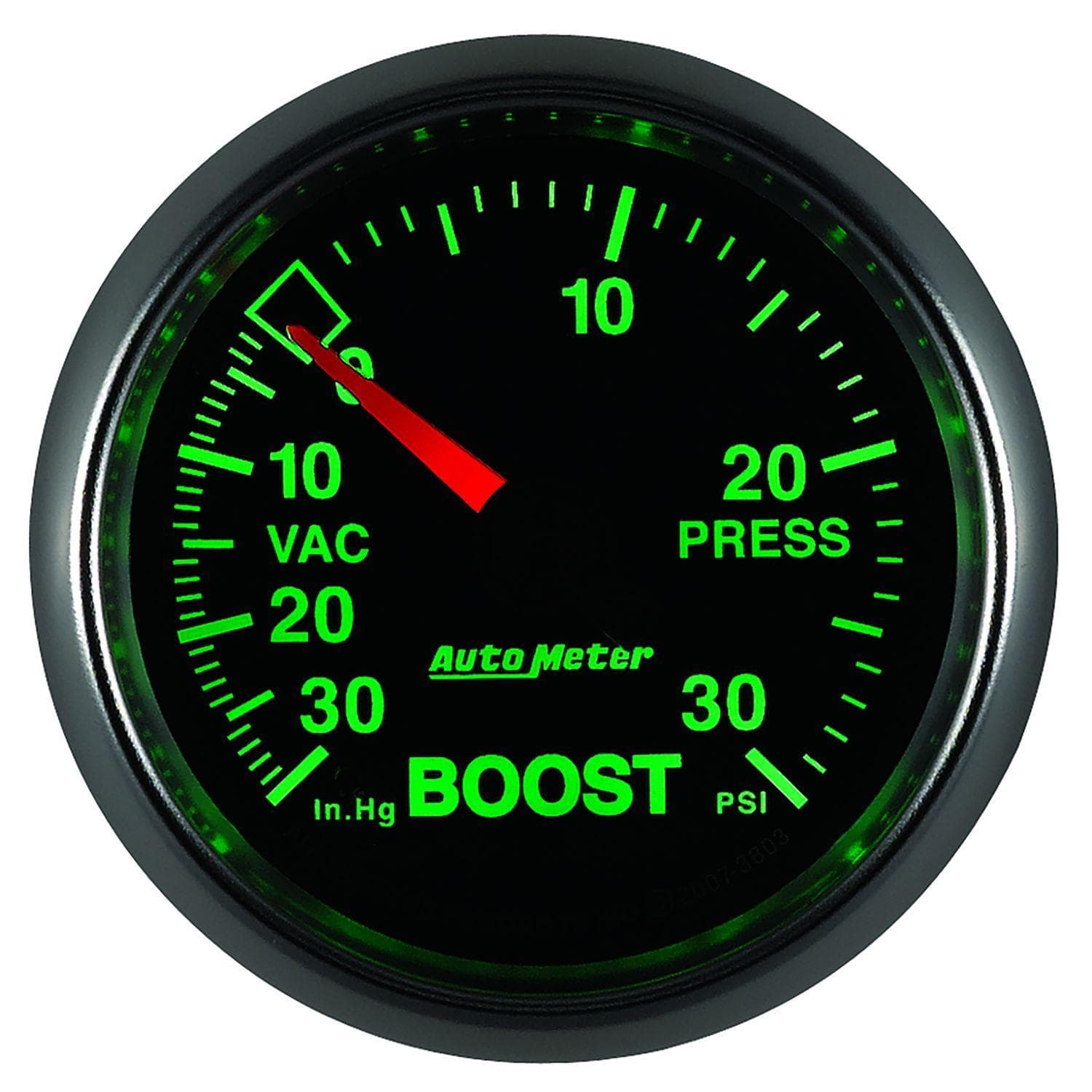 AUTOMETER 2-1/16", In-Dash, Full Sweep Mechanical, 30 In Hg.-Vac./30 psi. Auto Meter GS Series Boost/Vacuum Gauge AU3803 SR
