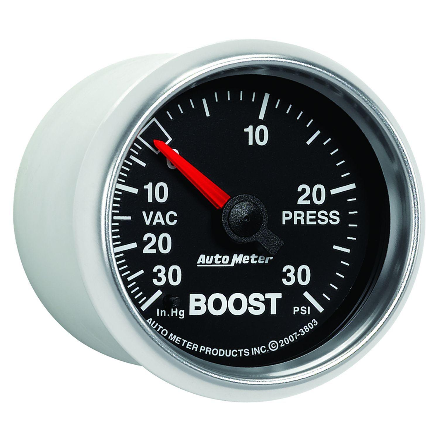 AUTOMETER 2-1/16", In-Dash, Full Sweep Mechanical, 30 In Hg.-Vac./30 psi. Auto Meter GS Series Boost/Vacuum Gauge AU3803 SR