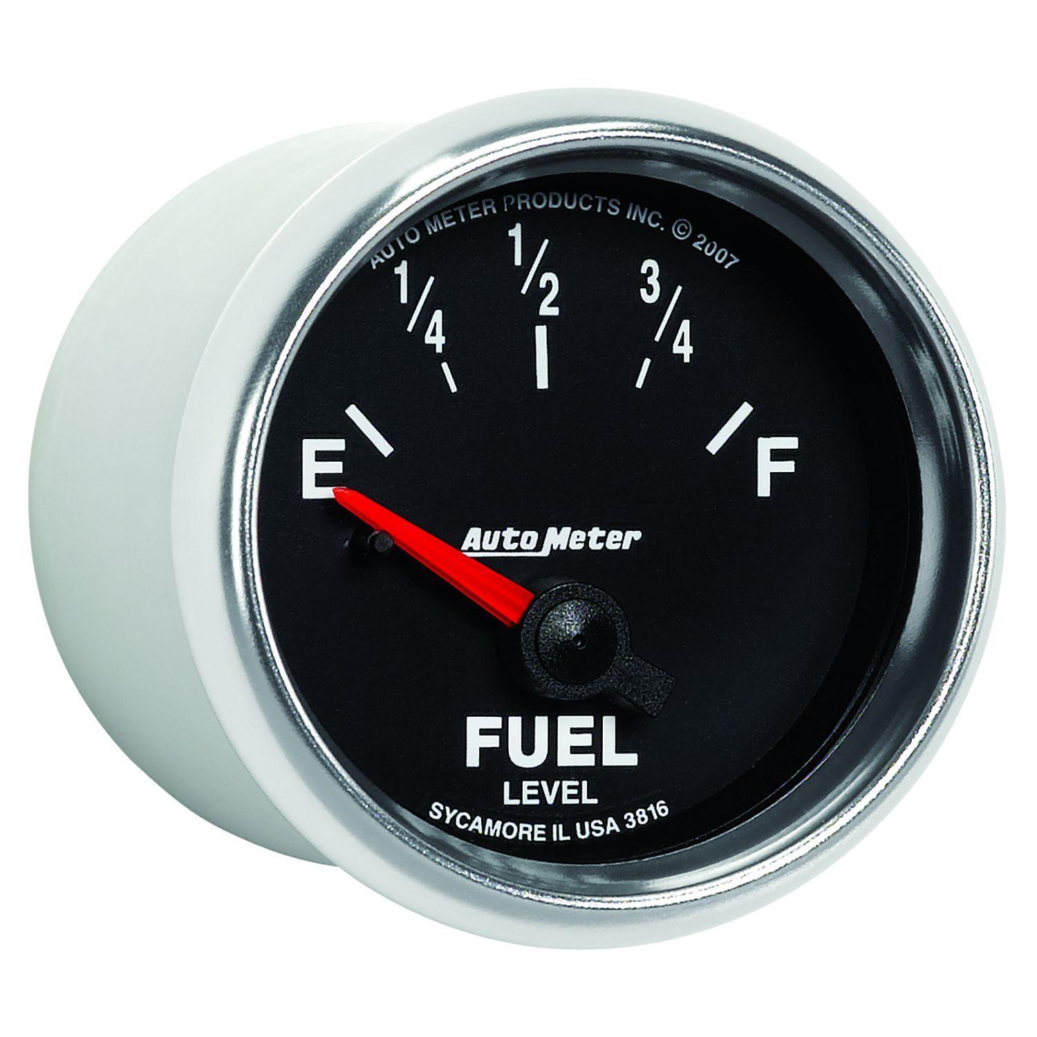 AUTOMETER 2-1/16", In-Dash, Short Sweep Electric, 240 ohms Empty/33 ohms Full Auto Meter GS Series Fuel Level Gauge AU3816 SR