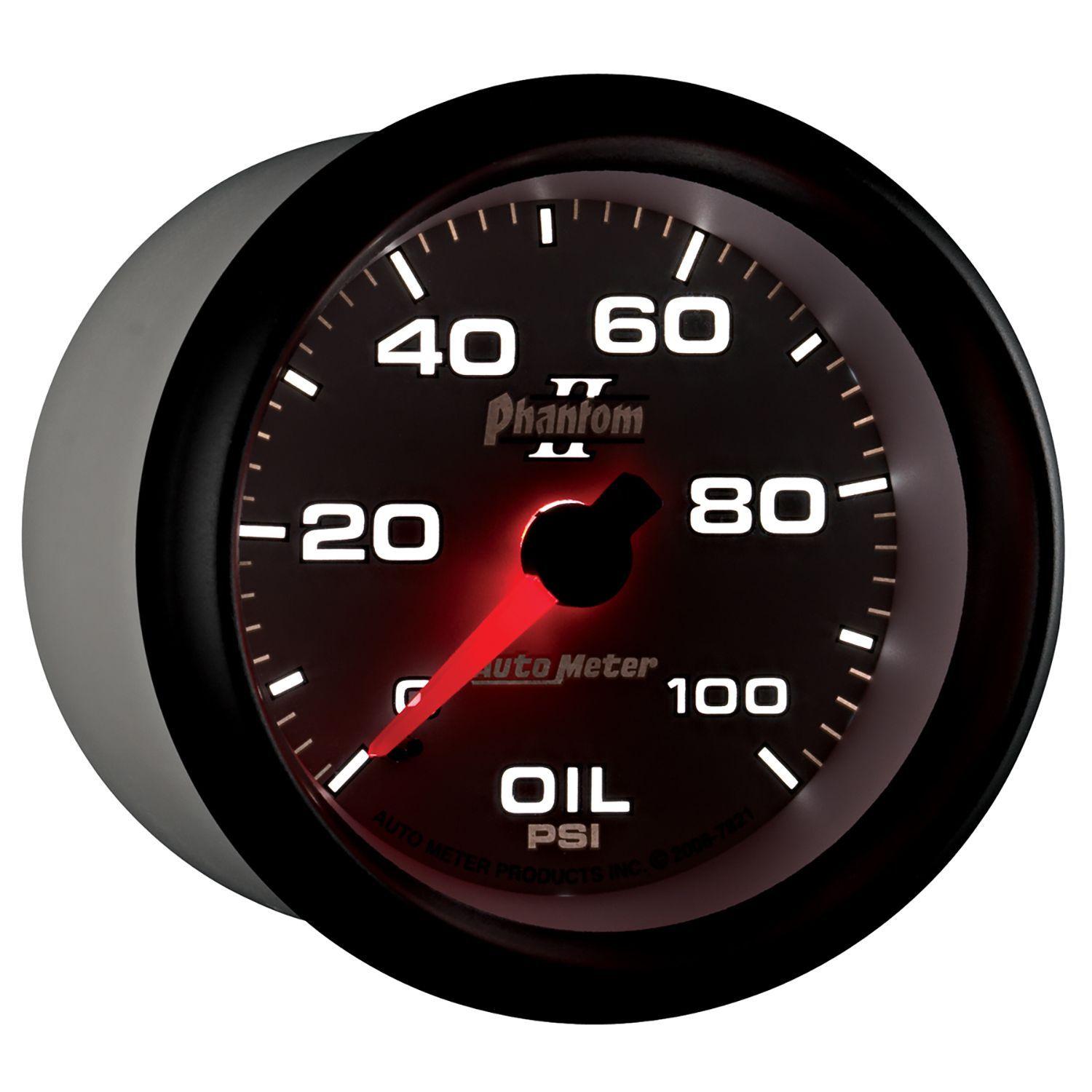 AUTOMETER 2-5/8", Full Sweep Mechanical, 0-100 psi Auto Meter Phantom II Series Oil Pressure Gauge AU7821 SR