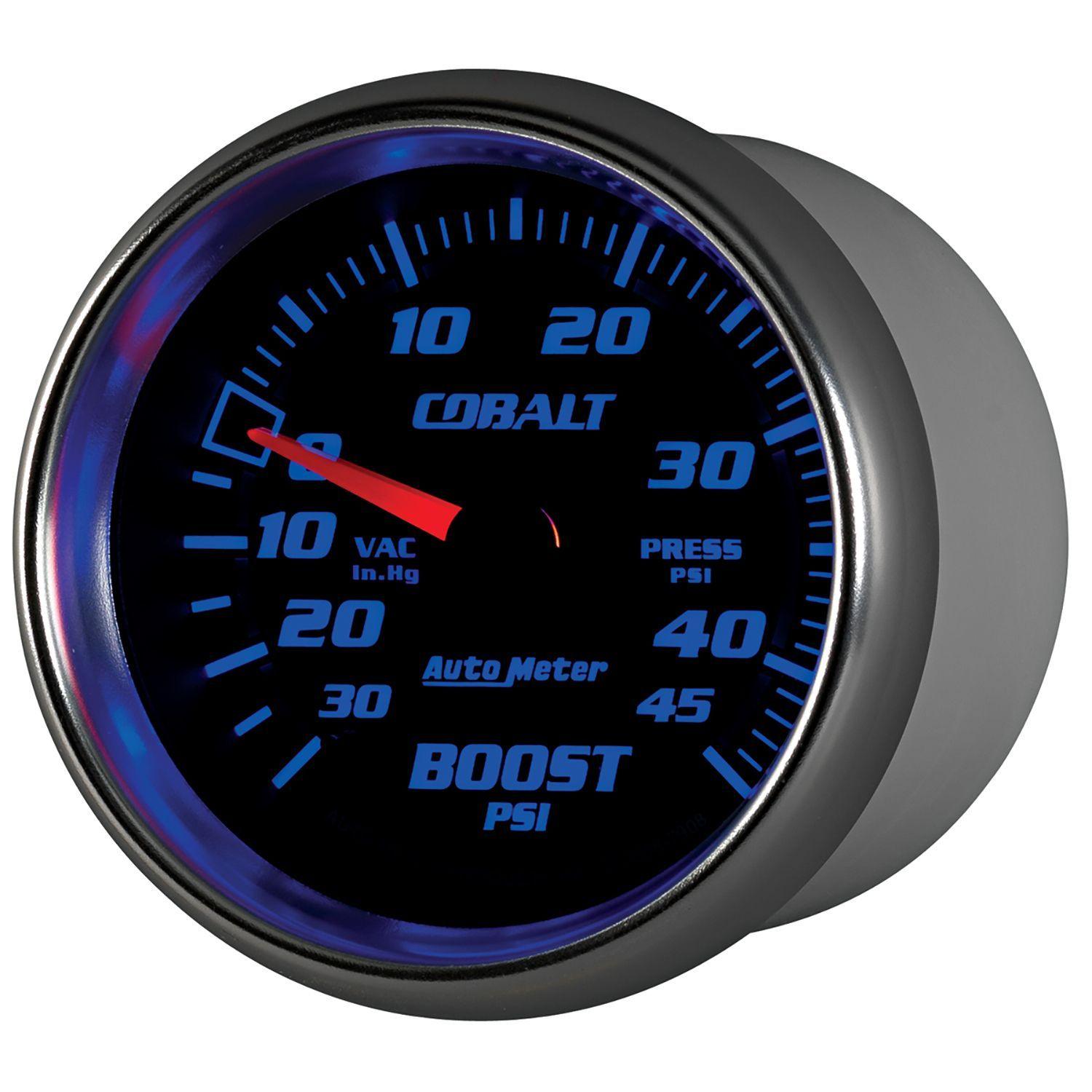 AUTOMETER 2-5/8", Full Sweep Mechanical, 30 In. Hg./45 psi Auto Meter Cobalt Series Boost/Vacuum Gauge AU7908 SR