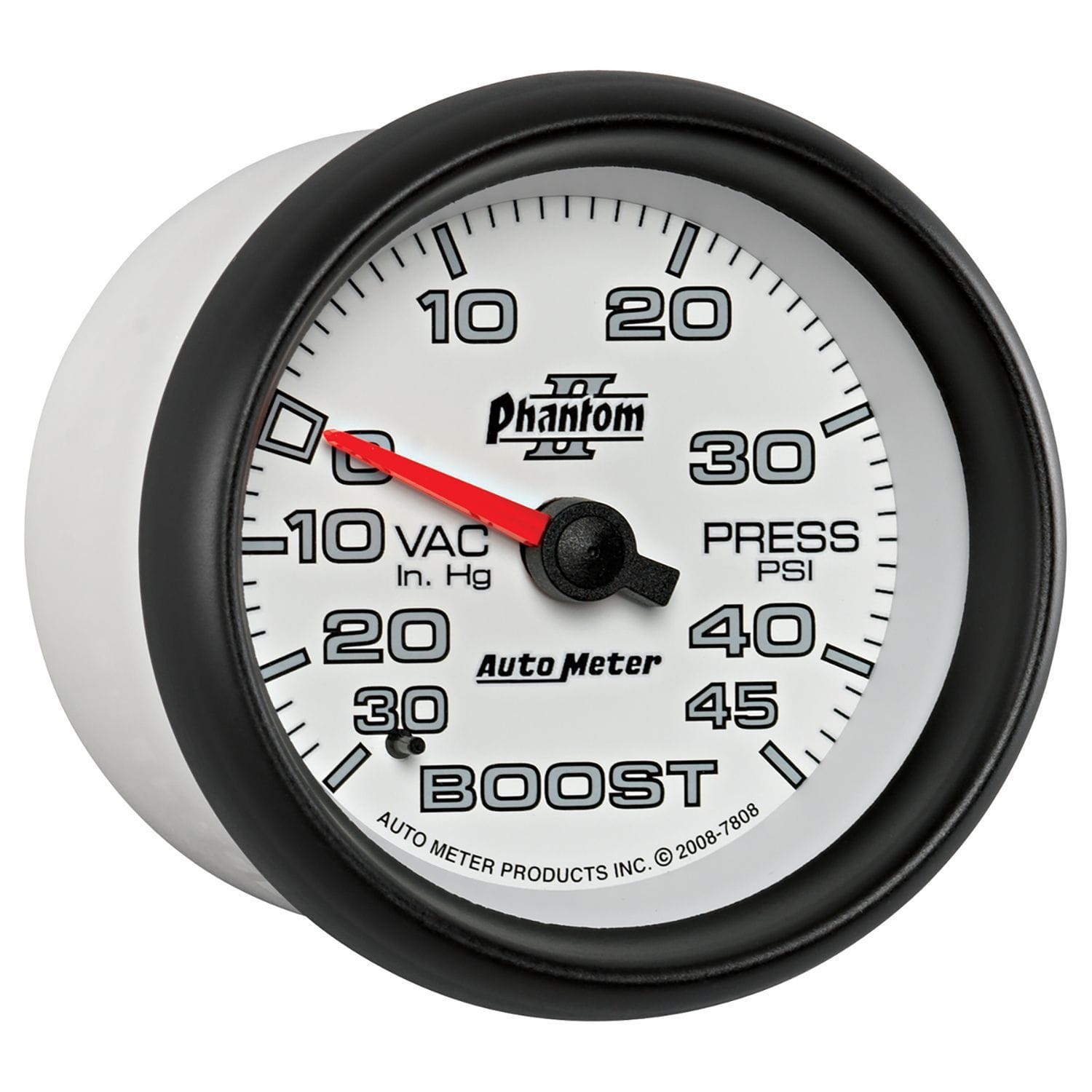 AUTOMETER 2-5/8", Full Sweep Mechanical, 30 In. Hg./45 psi Auto Meter Phantom II Series Boost/Vacuum Gauge AU7808 SR