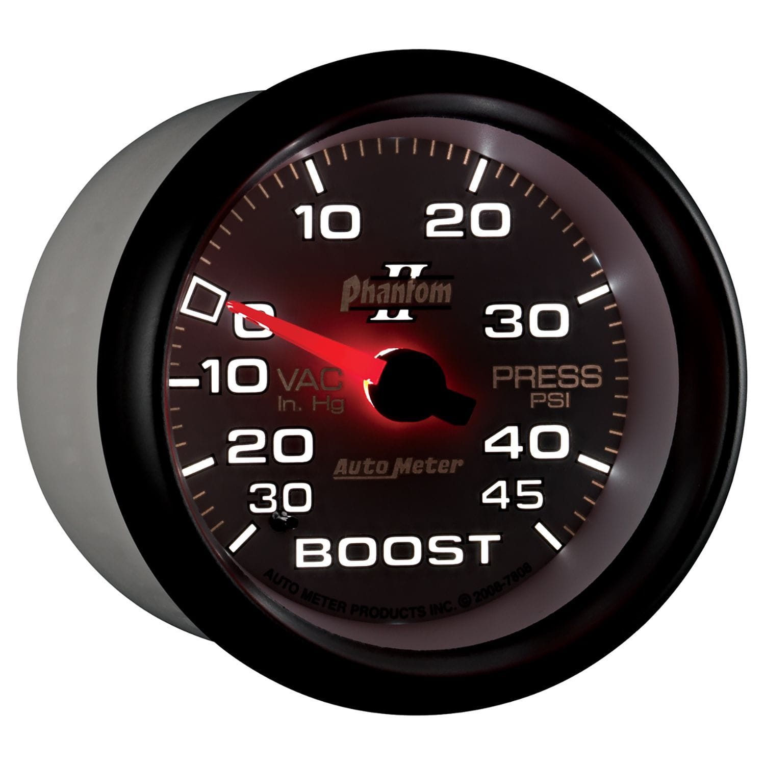 AUTOMETER 2-5/8", Full Sweep Mechanical, 30 In. Hg./45 psi Auto Meter Phantom II Series Boost/Vacuum Gauge AU7808 SR