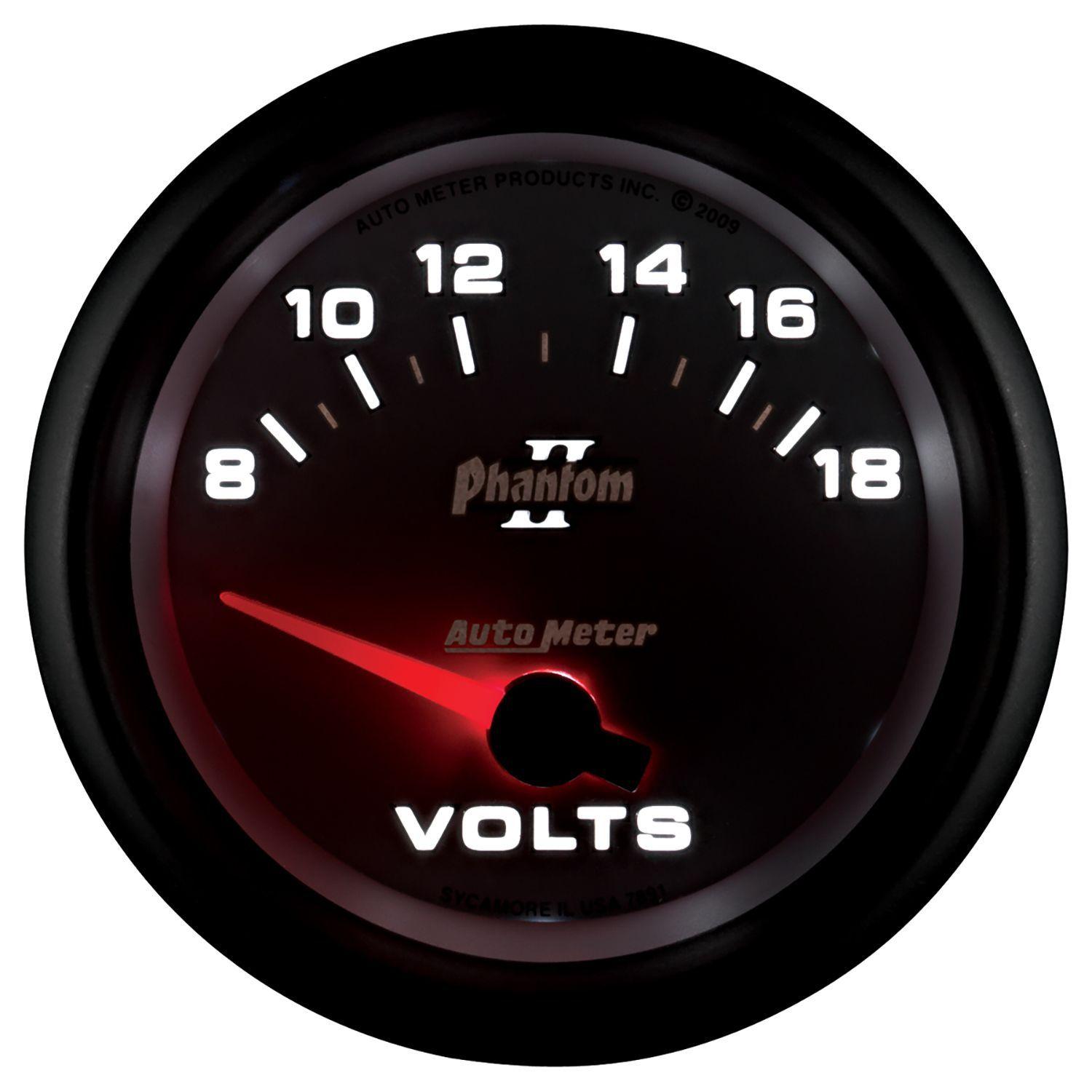 AUTOMETER 2-5/8", Short Sweep Electric, 8-18 volts Auto Meter Phantom II Series Voltmeter Gauge AU7891 SR