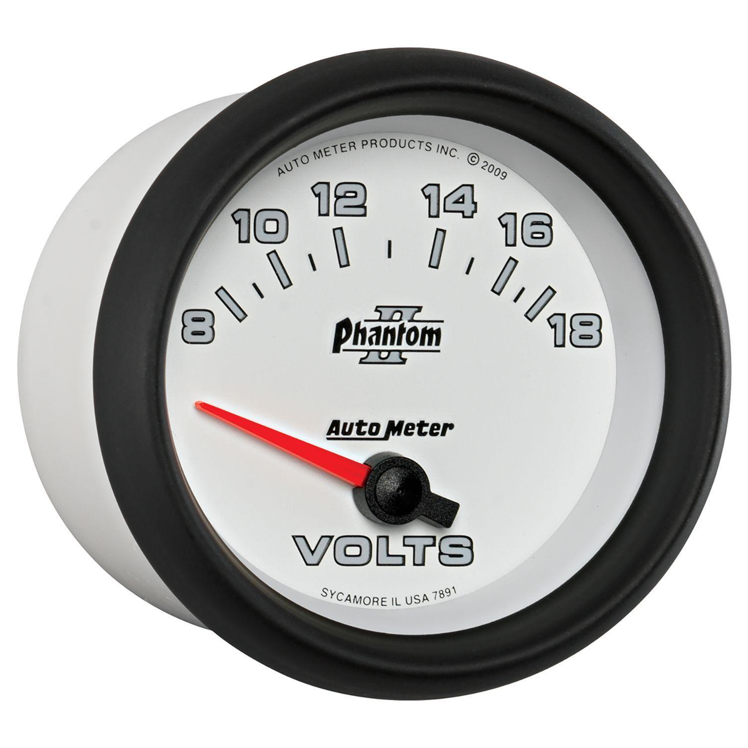 AUTOMETER 2-5/8", Short Sweep Electric, 8-18 volts Auto Meter Phantom II Series Voltmeter Gauge AU7891 SR