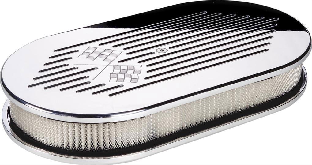 BILLET 15"L x 8-1/2"W x 3"H Billet Specialties Polished Aluminium Large Oval Air Cleaner Assembly - Cross Flags BS15427 SR