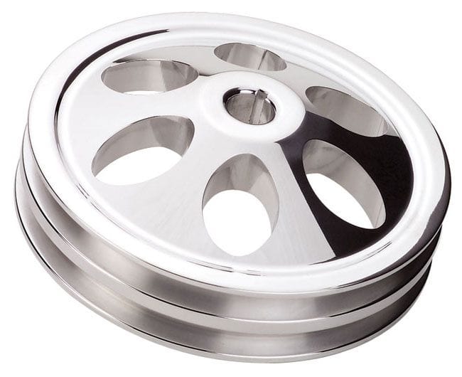 BILLET 2-Groove Suit '66-'74 Saginaw Pump With 1/8" Keyway Pump Shaft, Long Billet Specialties Power Steering Pulley - Polished BS86220 SR