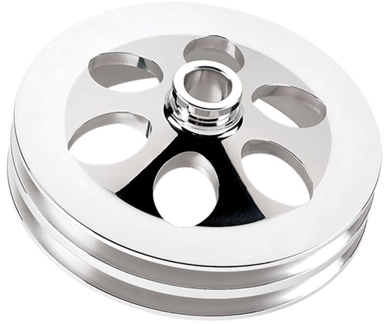 BILLET 2-Groove Suit '75-Up Saginaw Pump With Press-On Pump Shaft, Long Or S Billet Specialties Power Steering Pulley - Polished BS86520 SR