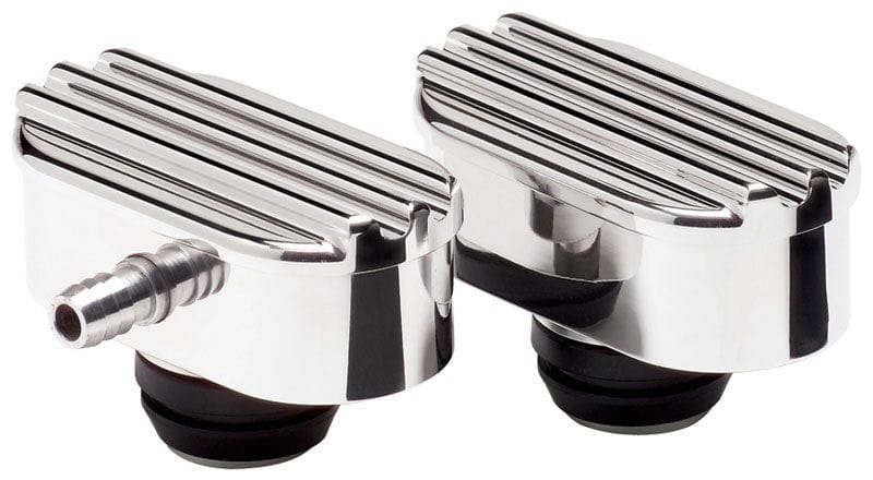BILLET Suit Covers With 1-1/4" Hole & PCV Vale With 3/8" Barb, Grommet Inclu Billet Specialties Oval Valve Cover Breather Ribbed - Polished BS21950 SR