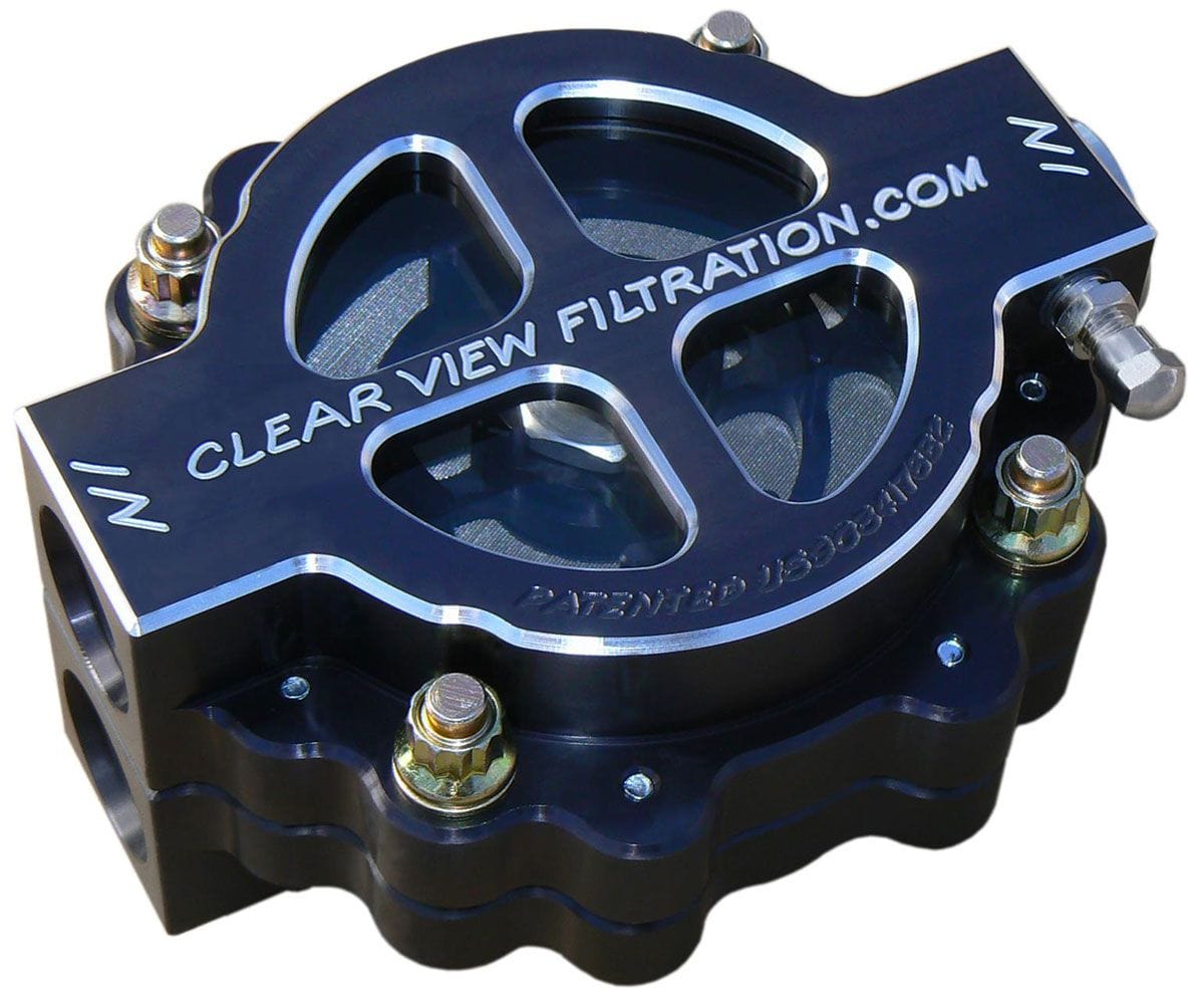 CLEARVIEW -12AN Inlet/Outlet Ports With 115 Micron Element Clear View Filtration 4" Hi-Flow See Through Oil Filter - Black Anodised CV410-115-B SR