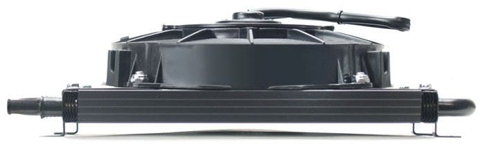 DERALE 11/32" Barb Inlets. 13-5/8" L x 10-1/4" H x 3-5/8" W Derale Derale Dyno-Cool 8 Pass Remote Mount Cooler with Fan DP12742 SR