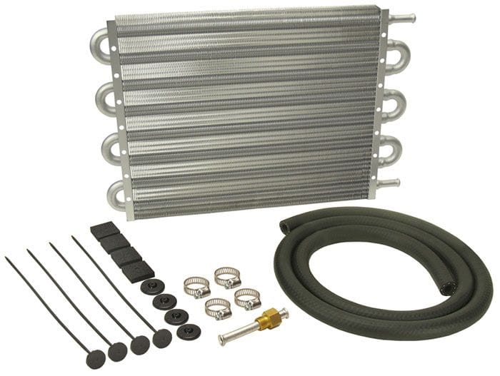 DERALE 11/32" Barb Inlets. 15-1/4" L x 10" H x 3/4" W Derale Derale Dyno-Cool 6000 Series Transmission Cooler Kit DP12904 SR