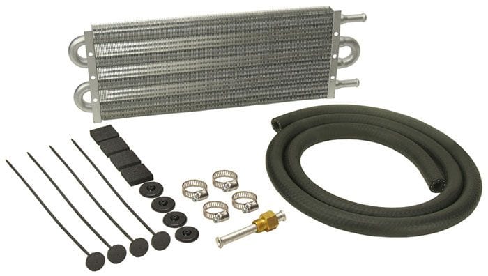 DERALE 11/32" Barb Inlets. 15-1/4" L x 5" H x 3/4" W Derale Derale Dyno-Cool 6000 Series Transmission Cooler Kit DP12902 SR