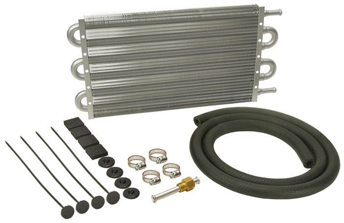DERALE 11/32" Barb Inlets. 15-1/4" L x 7-1/2" H x 3/4" W Derale Derale Dyno-Cool 6000 Series Transmission Cooler Kit DP12903 SR