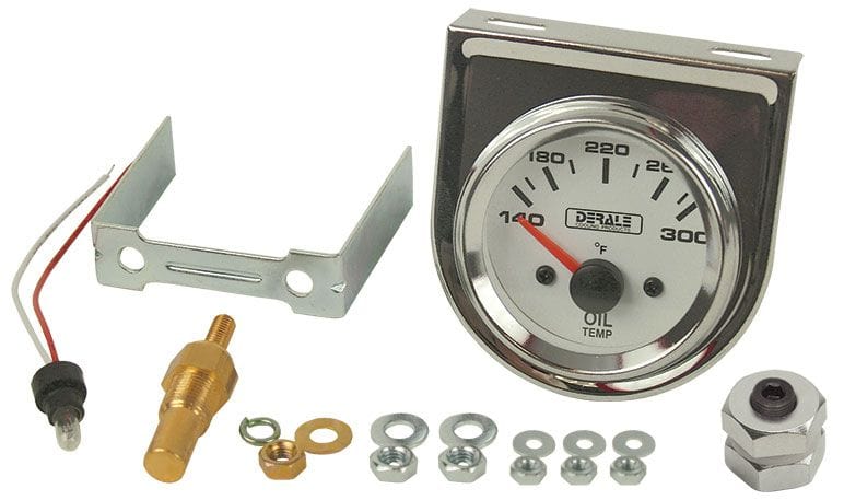 DERALE 140-300° F Derale Lighted Black on White 2-1/16" Electric Oil Temp Gauge DP13009 SR