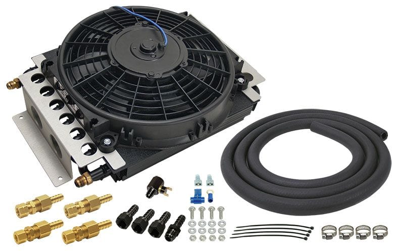 DERALE 15-3/4"W x 11-1/2"H x 5"D Derale Remote Transmission Cooler & Fan Kit -6AN DP13900 SR
