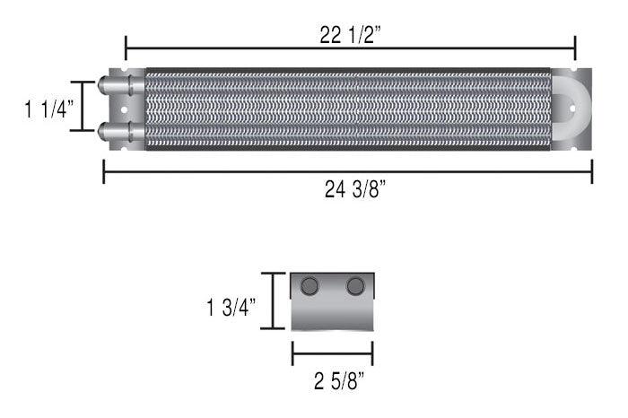 DERALE -6AN Inlets. 24-3/4" L x 2-1/2" W x 1-3/4" H Derale Derale Frame Rail Fluid Cooler DP13225 SR
