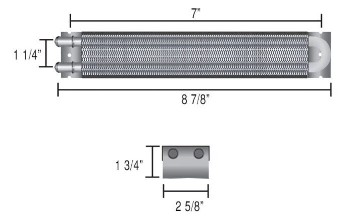 DERALE -6AN Inlets. 8-1/8" L x 2-3/4" H x 1-7/8" W Derale Derale Compact Fluid Cooler DP13310 SR