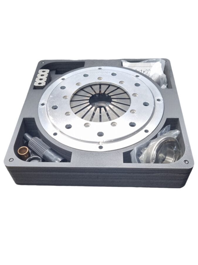 Drews Automotive Clutch Nissan Spline / Add Billet Flywheel / Standard Fork/Slave Configuration featuring a 16mm Carrier Stage 9 SR20 Twin Plate - 225mm Swaggle Ceramic Clutch Kit - 1250nm - Drews SR