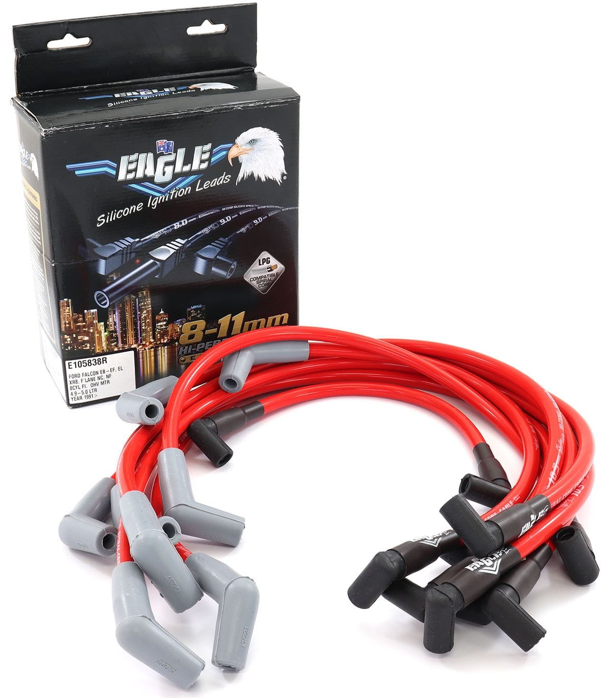 EL Suit Ford Falcon EB-EF, EL 5.0L XR8 Eagle Leads 10.5mm Eliminator Series II Lead Set - Red ELE105838R SR