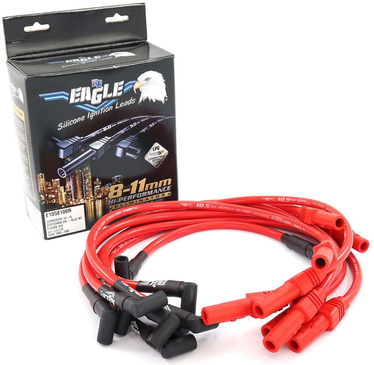 EL Suit Holden V8 With HEI Cap 90° Distributor & 180° Spark Plug (Suit L Eagle Leads 10.5mm Eliminator Series II Over Rocker Cover Lead Set - Red ELE1058100R SR