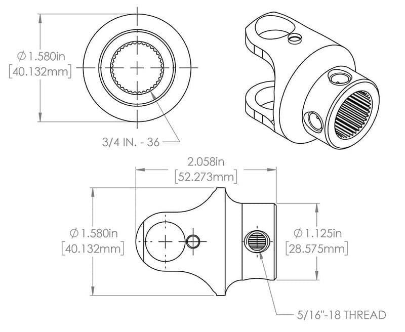 FLAMING 3/4"-36 x 3/4"DD Spline - Smooth Flaming River Billet Universal Joint FR1715DD SR