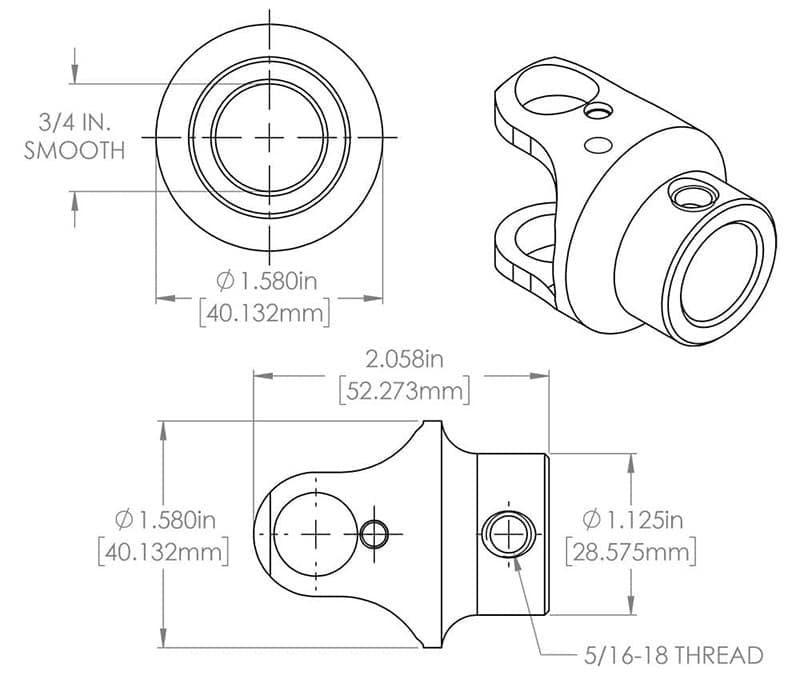 FLAMING 9/16"-26 x 3/4" Spline - Smooth Flaming River Billet Universal Joint FR1701 SR