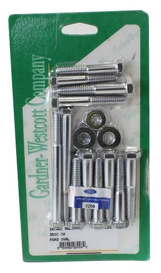 GARDENER Gardener Intake Manifold Bolt Set, Hex, Chrome with Ford Symbol GW11-56222-H SR