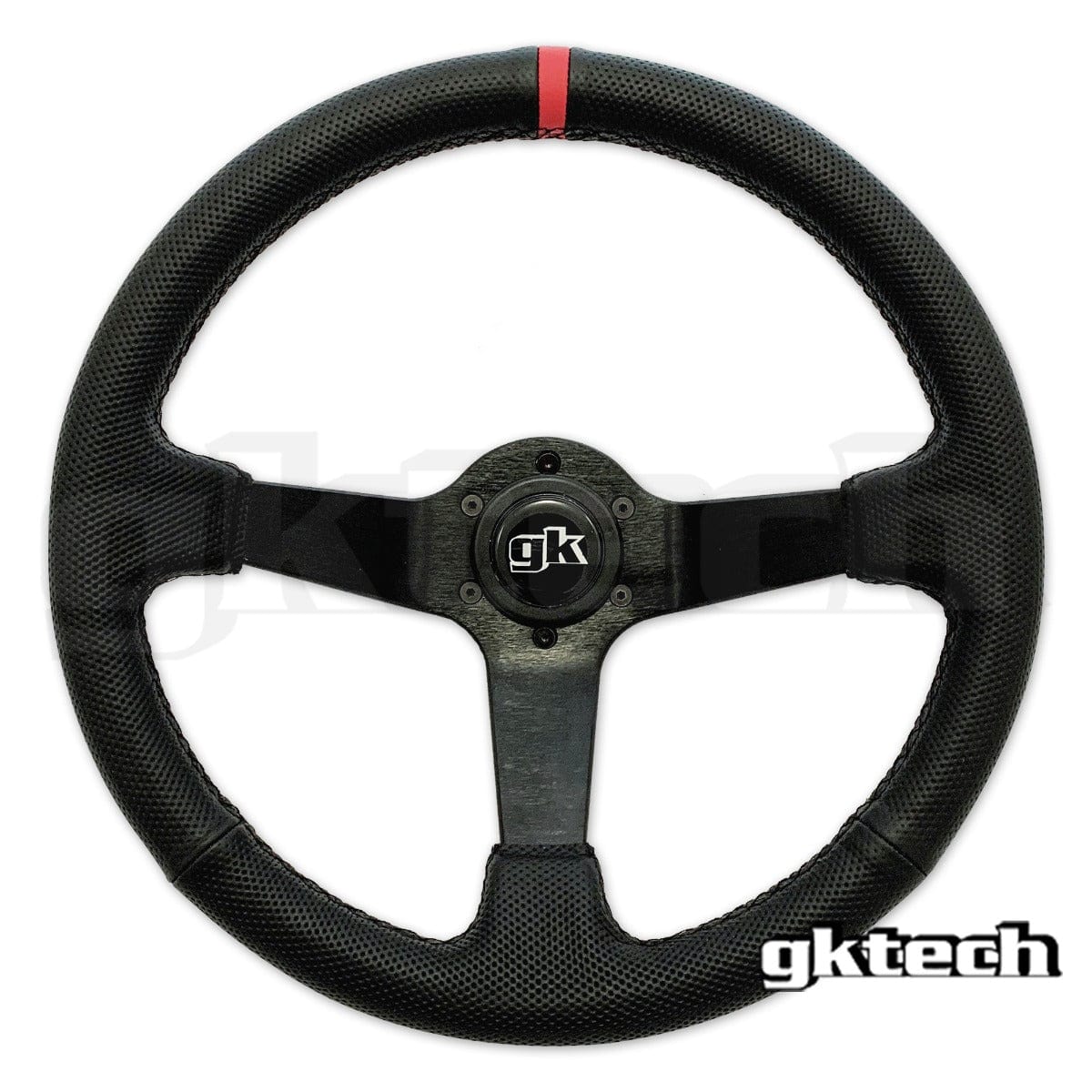 GKTECH Perforated Red Steering wheel 350mm Deep dished perforated leather SR