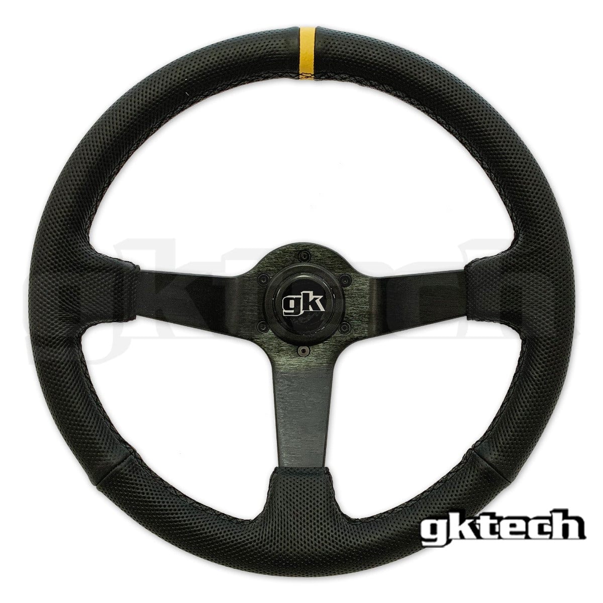 GKTECH Perforated Yellow Steering wheel 350mm Deep dished perforated leather SR