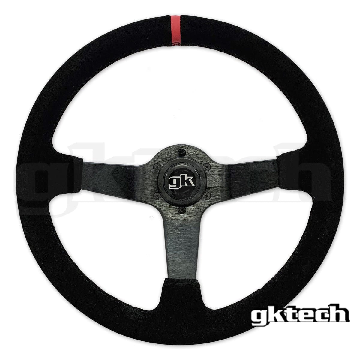 GKTECH Suede - Red stripe Steering wheel 350mm Deep dished suede SR