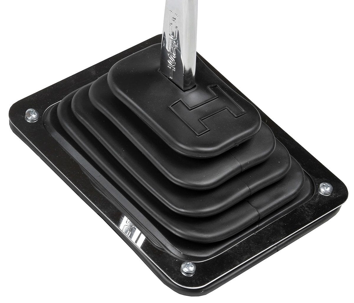 HURST Complete With Chrome Trim Plate & Mounting Hardware, 5-1/4" x 6-1/2" Hurst B-4 Shifter Boot & Plate HU1144580 SR