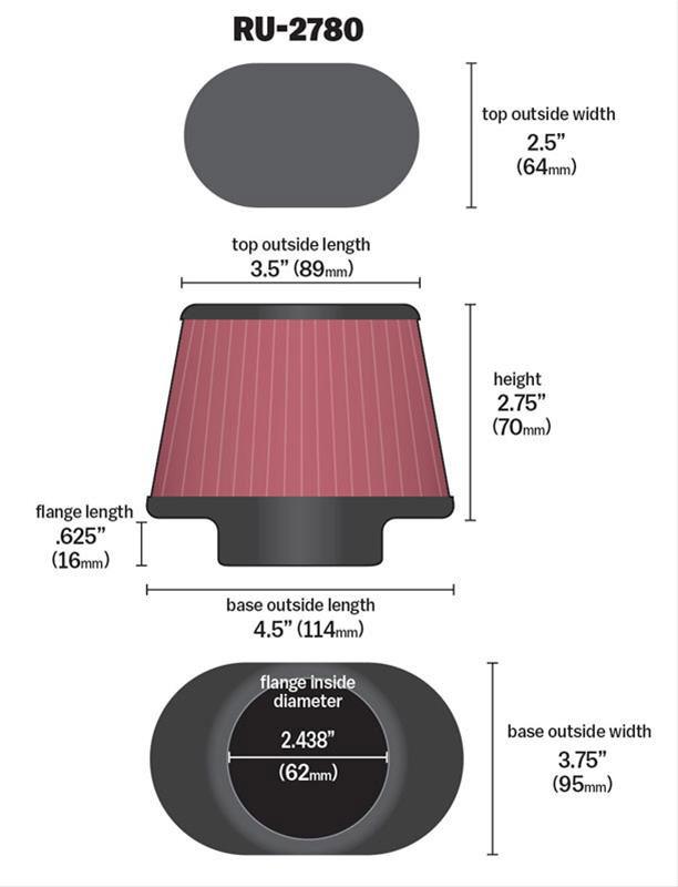 K&N Fits 2.438 in (62 mm) - KNRU-2780 K&N K&N Universal Clamp On Filter KNRU-2780 SR