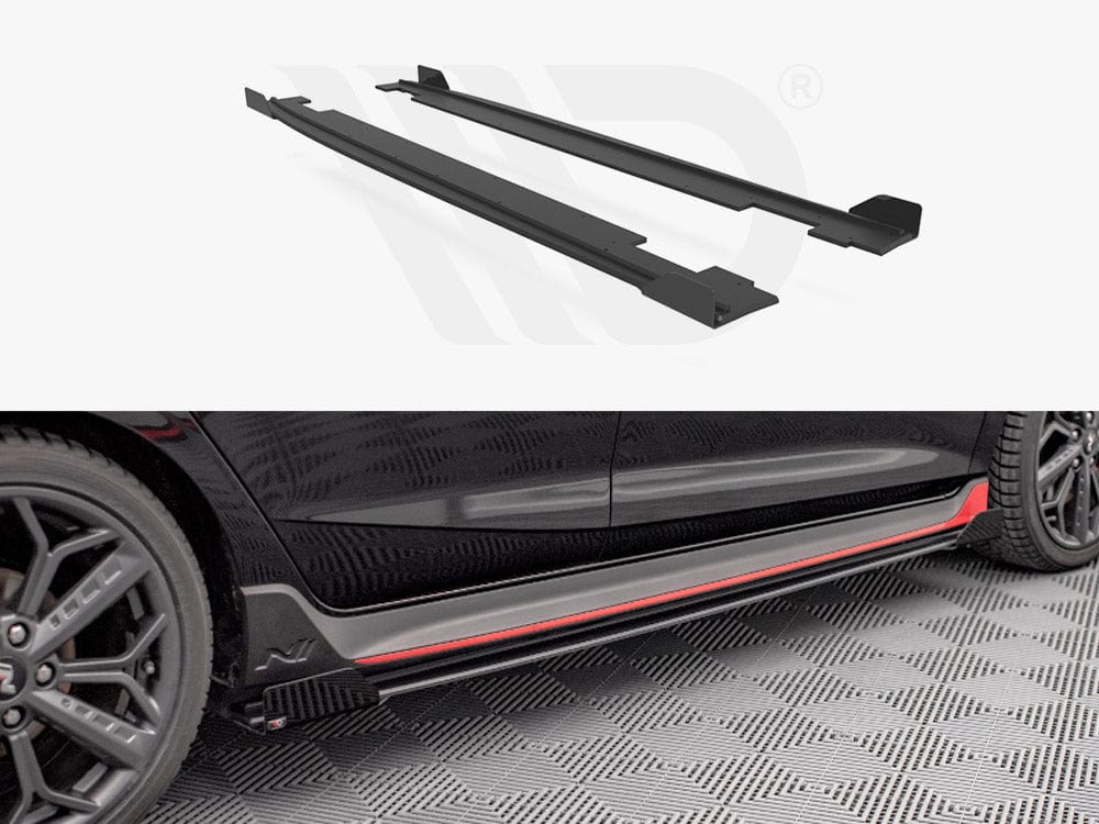 Maxton Design Black + Gloss Flaps Street PRO Side Skirts Diffusers (+flaps) Hyundai I20 N MK3 2020- Maxton Design SR