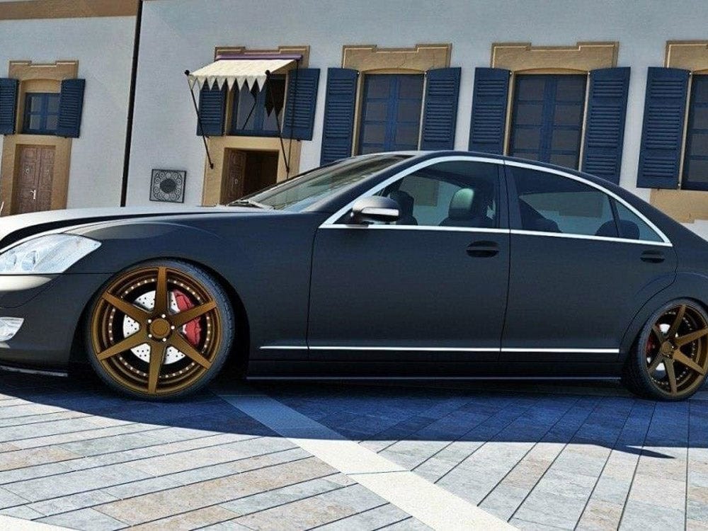 Maxton Design Gloss Black / Yellow Side Skirts Diffusers Mercedes S-class W221 Long Maxton Design SR