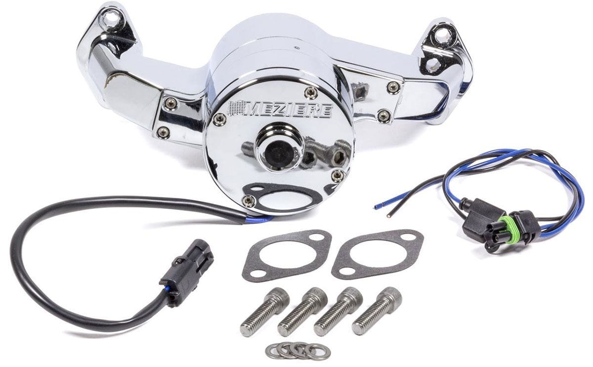 MEZIERE 35GPM, standard motor Meziere Big Block Chev Electric Water Pump, Chrome Finish MZWP100C SR