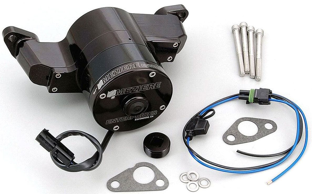 MEZIERE 35GPM, Standard motor Meziere Big Block Ford 429/460 Electric Water Pump, Black Finish MZWP108S SR