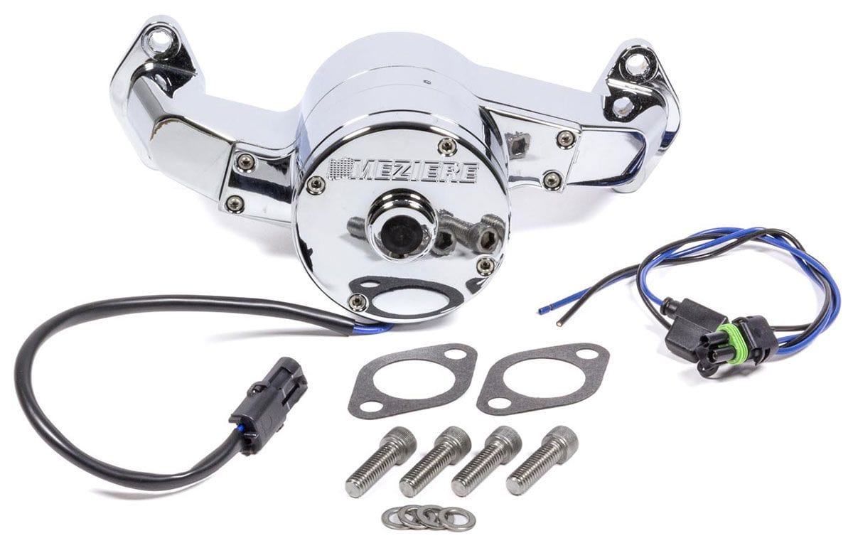 MEZIERE 35GPM, standard motor Meziere Small Block Ford Electric Water Pump, Polished Finish MZWP111U SR