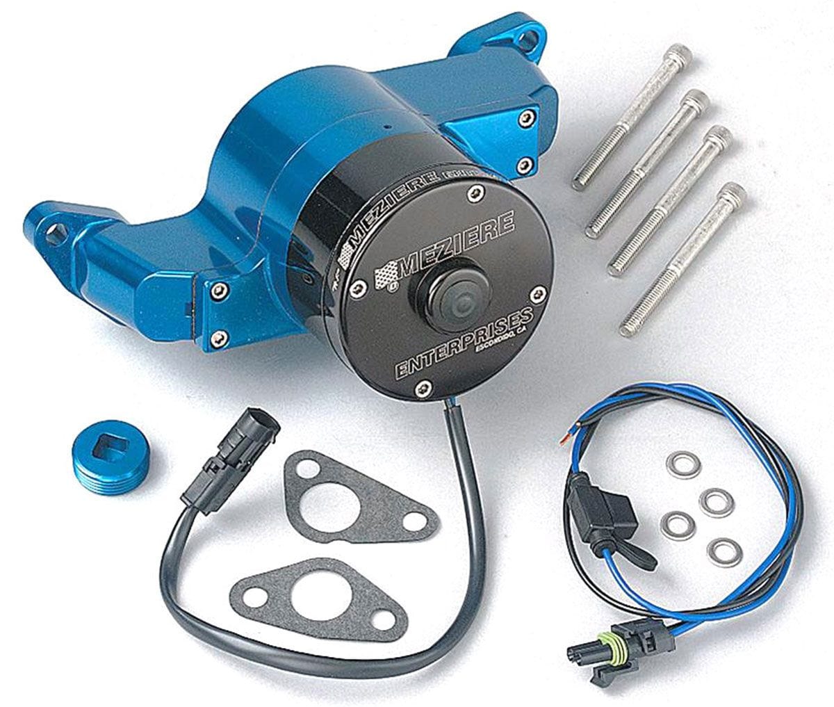 MEZIERE 42GPM, heavy duty motor Meziere Small Block Ford Electric Water Pump, Blue Finish MZWP111BHD SR
