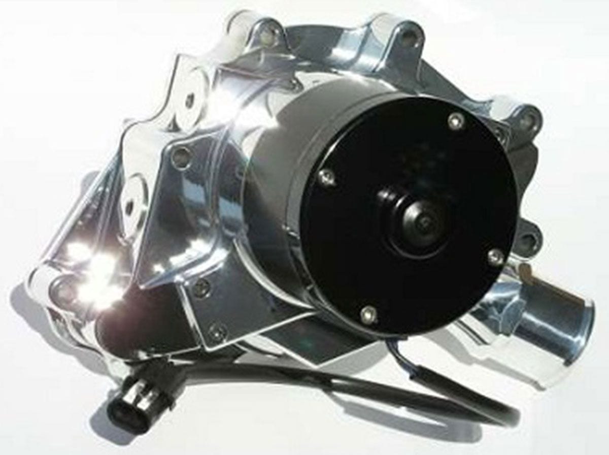 MEZIERE 55GPM, Standard Motor Meziere Electric Water Pump, Fits Ford Windsor / 5.0, High Flow Style, Polished Finish M SR