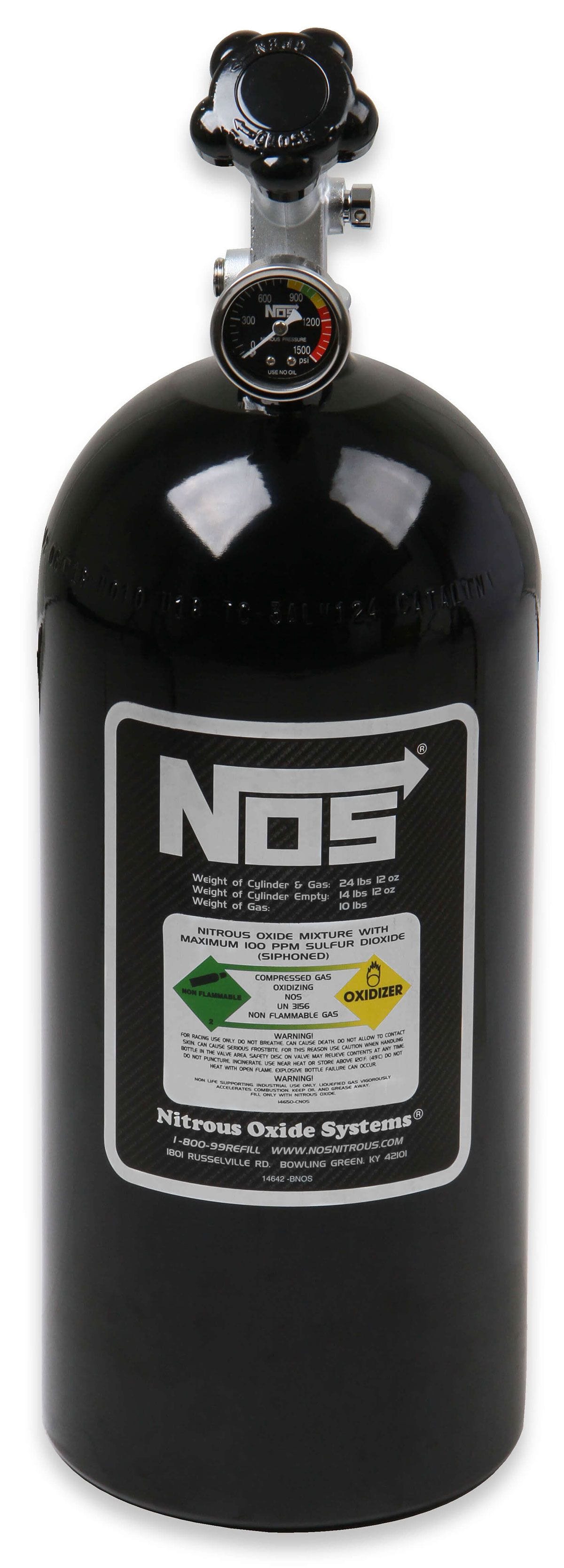 NOS 21" x 7" dia. With Hi-Flo Valve & Gauge Nitrous Oxide Systems Nitrous Bottle 10-lb. (Black) NOS14745B SR