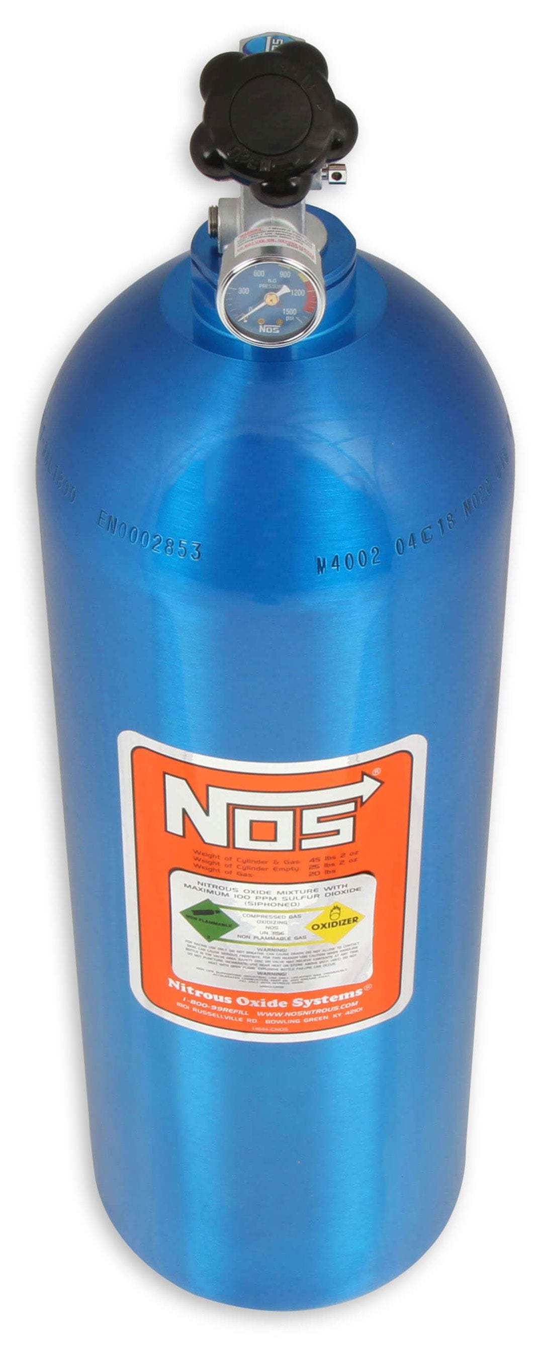 NOS 27.5" x 8" dia. With Hi-Flo Valve Nitrous Oxide Systems Nitrous Bottle 20-lb. (Electric Blue) NOS14760 SR