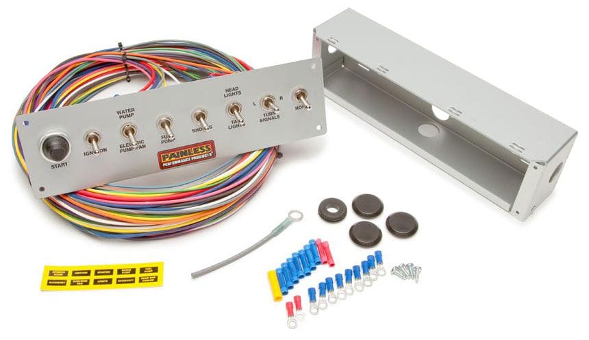 PAINLESS With Ignition/Start, Electric Fan/Water Pump, Fuel Pump, Lights, Turn Painless Wiring 6 Switched Pro Street Panel PW50410 SR