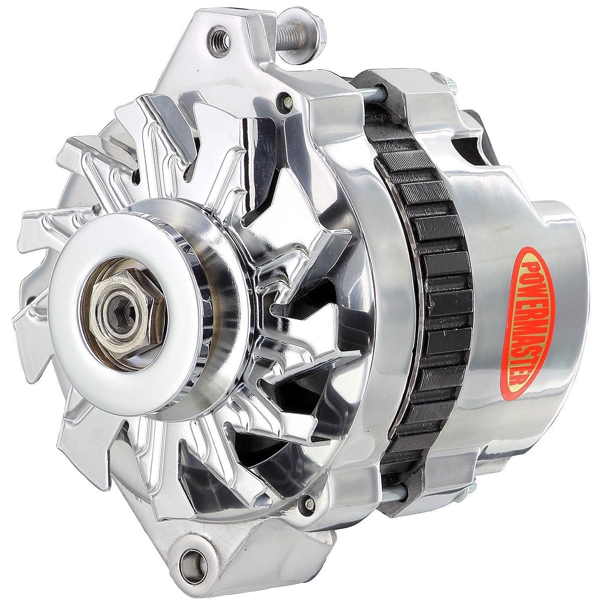 POWERMAST 140 AMP, 1 Wire, Internal Regulator, Side Battery Post, Single V Groo Powermaster Polished GM/Chevy Alternator PM674011 SR