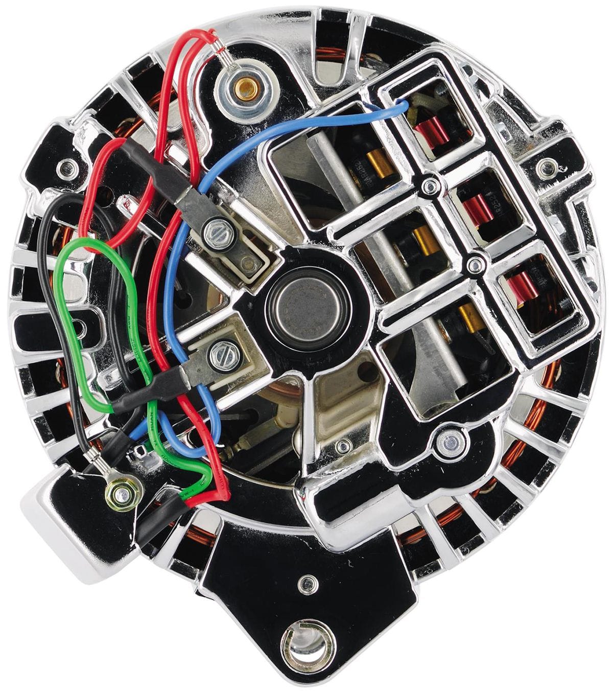 POWERMAST Chrysler, 95 Amps, 2 groove pulley, Single Wire, Chrome Finish Powermaster Powermaster Street Alternator PM175091 SR